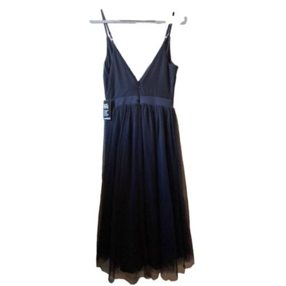 Express Navy Blue Polka Dot Tulle Full Skirt Sleeveless Midi slip Dress y2k sz 0 - Picture 2 of 9